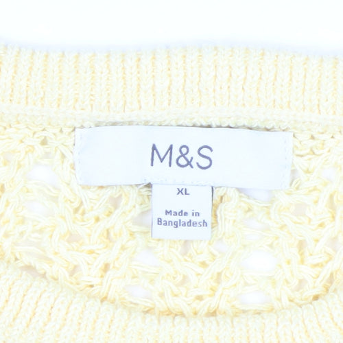 Marks and Spencer Women Yellow Open Knit Cotton Short Sleeve Jumper XL