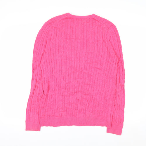 Lands' End Women's Pink Cotton Cable Knit V-Neck Cardigan M 10-12
