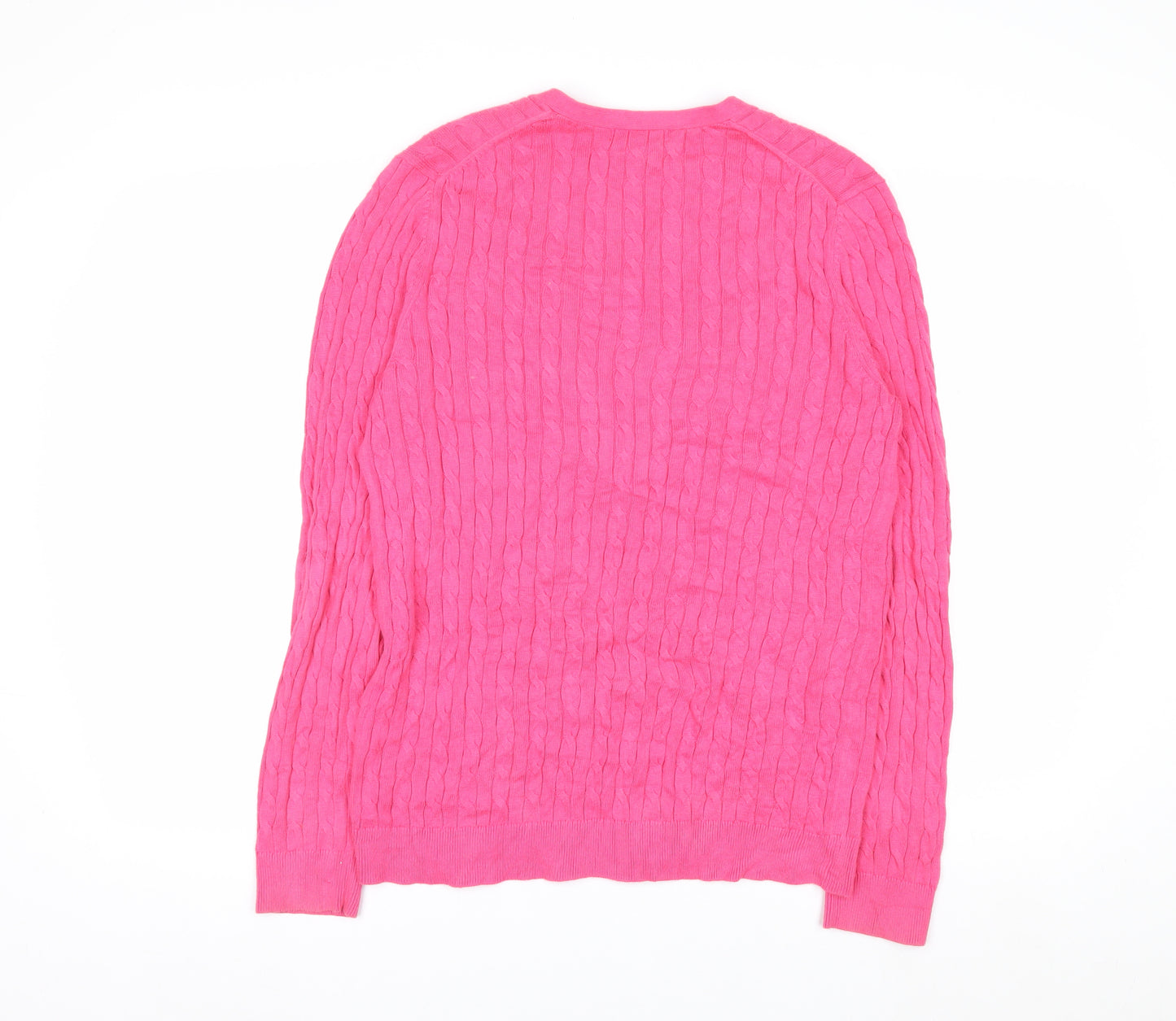 Lands' End Women's Pink Cotton Cable Knit V-Neck Cardigan M 10-12