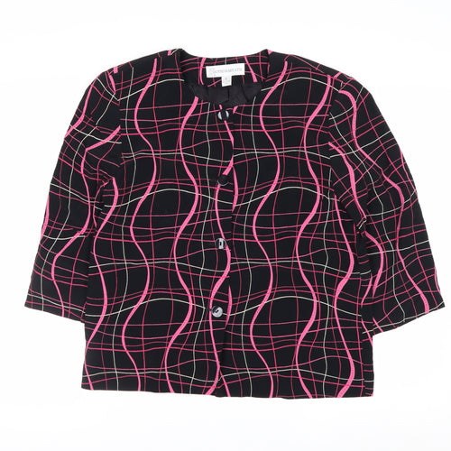 Lyse Hart Ltd Women Black Pink Geometric Pattern Suit Jacket Size 6