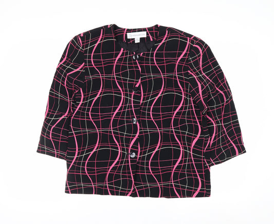 Lyse Hart Ltd Women Black Pink Geometric Pattern Suit Jacket Size 6