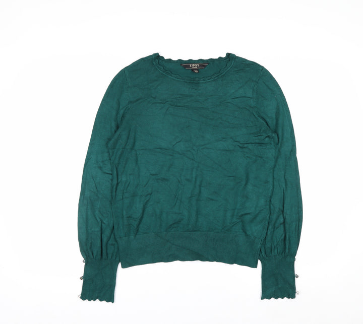 Lipsy Women’s Green Knit Crew Neck Pullover Jumper Size 12