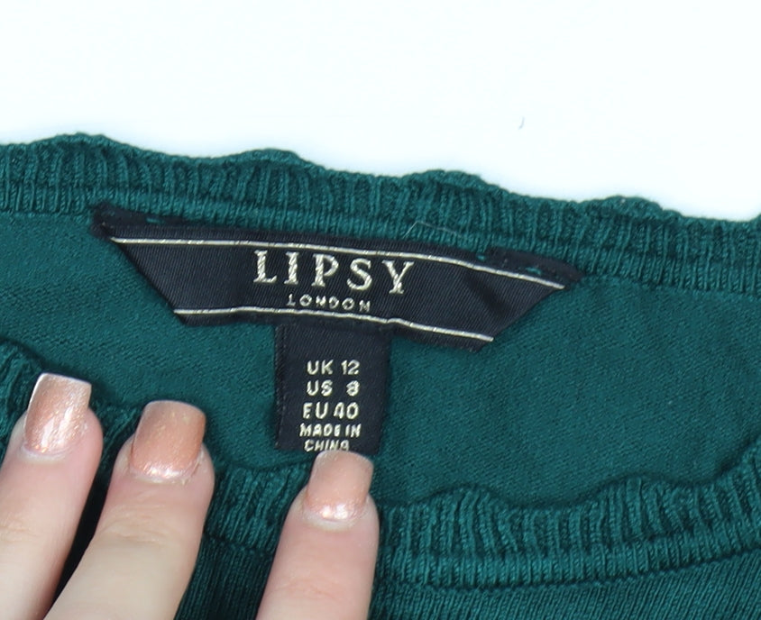 Lipsy Women’s Green Knit Crew Neck Pullover Jumper Size 12