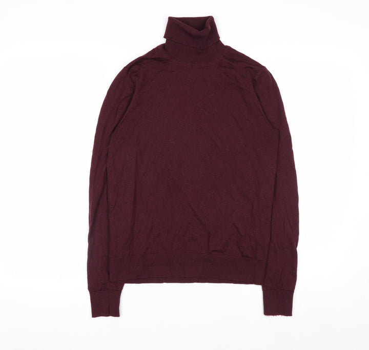 Marks and Spencer Womens Brown Merino Wool Roll Neck Jumper Size 10