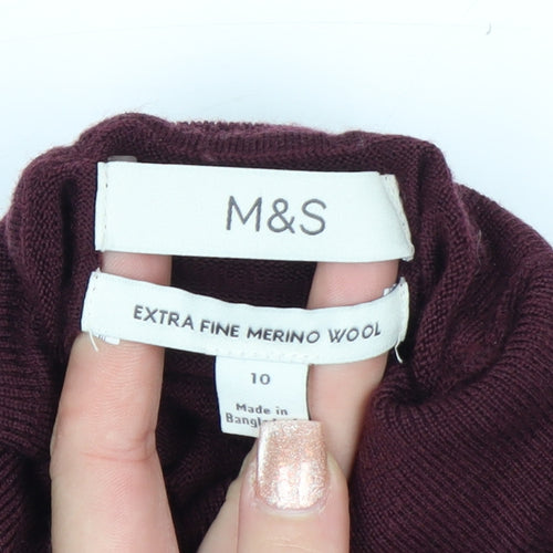 Marks and Spencer Womens Brown Merino Wool Roll Neck Jumper Size 10