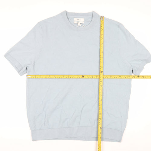 Marks and Spencer Women Blue Cotton Knit Short Sleeve Jumper XL