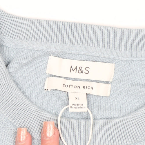 Marks and Spencer Women Blue Cotton Knit Short Sleeve Jumper XL