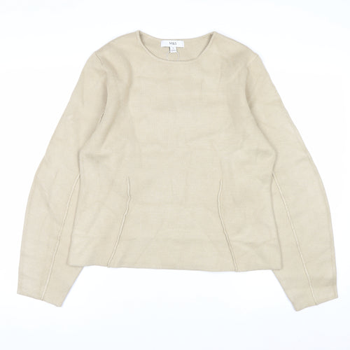 Marks and Spencer Women Beige M Knit Crew Neck Pullover Jumper
