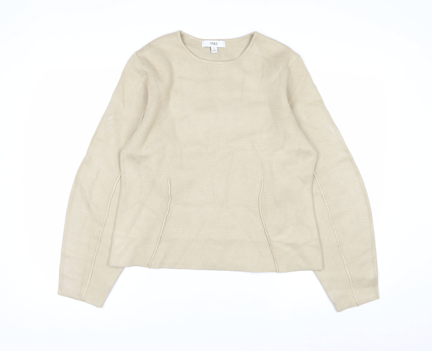 Marks and Spencer Women Beige M Knit Crew Neck Pullover Jumper