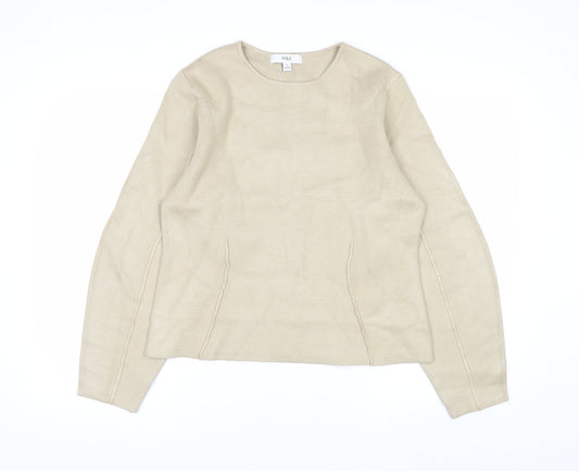 Marks and Spencer Women Beige M Knit Crew Neck Pullover Jumper