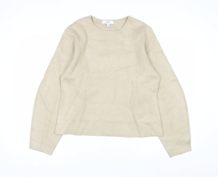 Marks and Spencer Women Beige M Knit Crew Neck Pullover Jumper