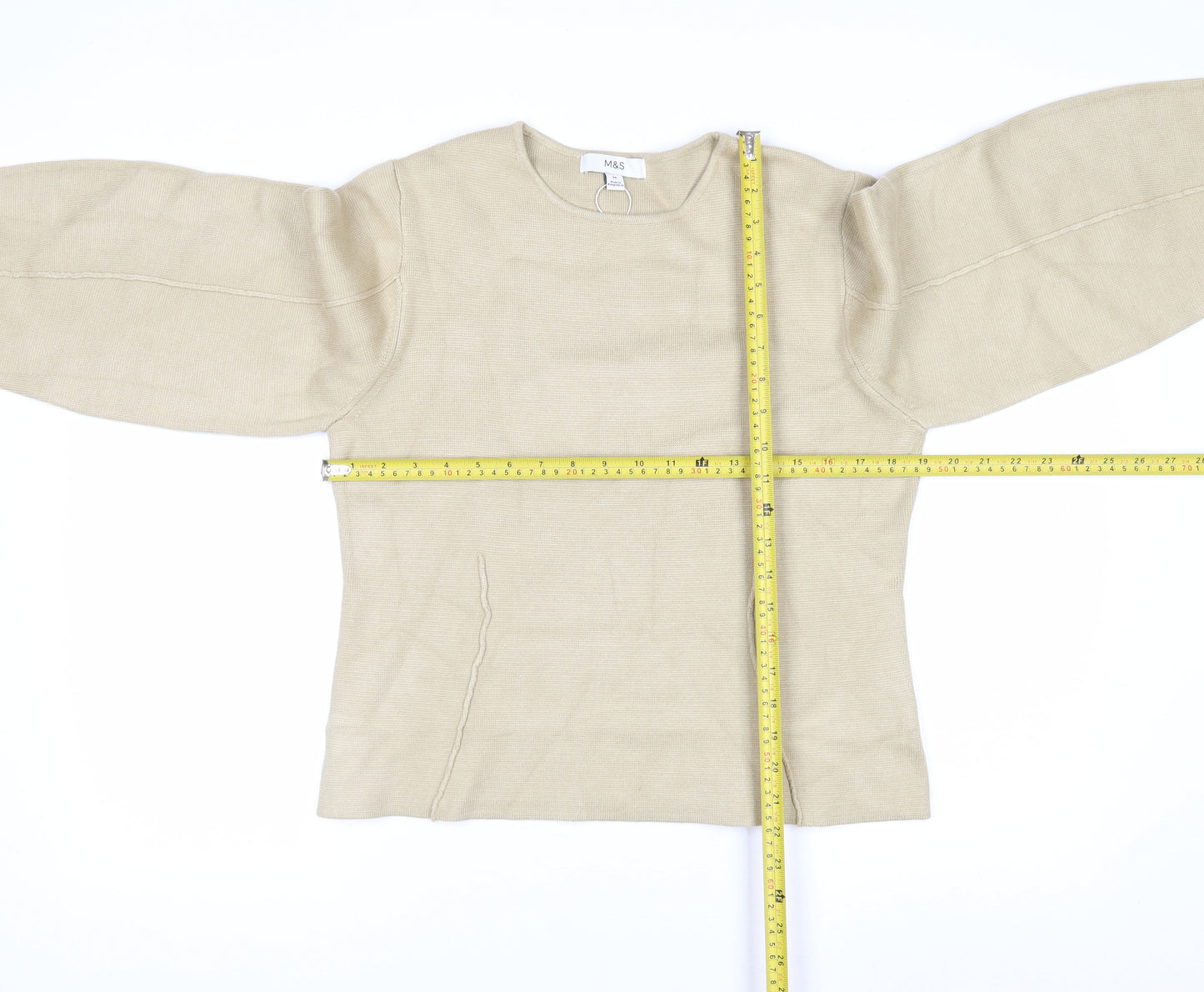 Marks and Spencer Women Beige M Knit Crew Neck Pullover Jumper