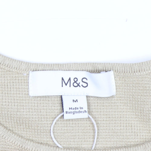 Marks and Spencer Women Beige M Knit Crew Neck Pullover Jumper