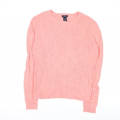 IZOD Women Pink Cable-Knit Cotton Jumper Medium UK 12