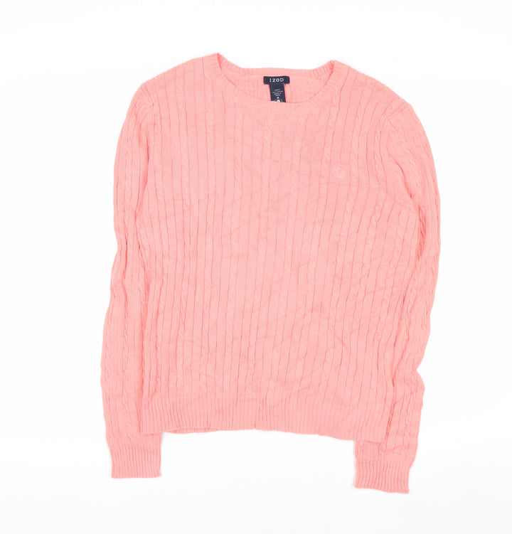 IZOD Women Pink Cable-Knit Cotton Jumper Medium UK 12