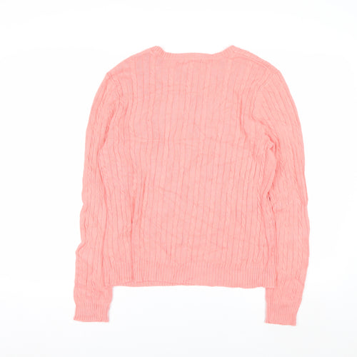 IZOD Women Pink Cable-Knit Cotton Jumper Medium UK 12