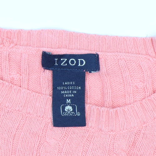 IZOD Women Pink Cable-Knit Cotton Jumper Medium UK 12