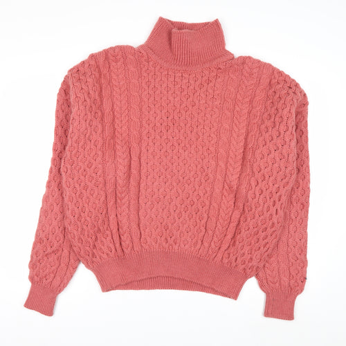 Country Knitwear Womens Pink Wool Roll Neck Cable Jumper XL