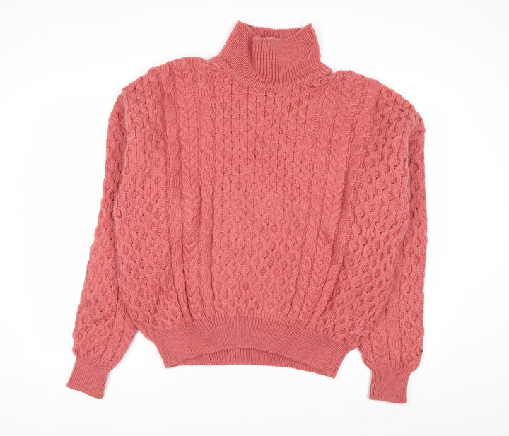 Country Knitwear Womens Pink Wool Roll Neck Cable Jumper XL