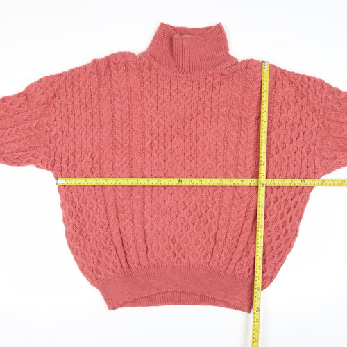 Country Knitwear Womens Pink Wool Roll Neck Cable Jumper XL