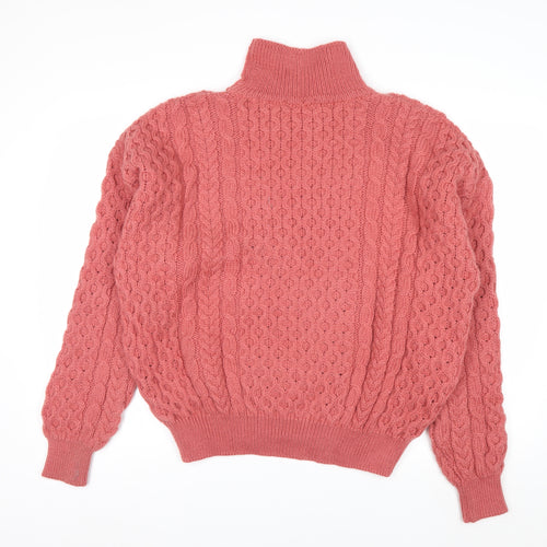 Country Knitwear Womens Pink Wool Roll Neck Cable Jumper XL