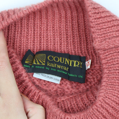 Country Knitwear Womens Pink Wool Roll Neck Cable Jumper XL