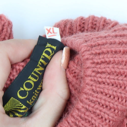 Country Knitwear Womens Pink Wool Roll Neck Cable Jumper XL