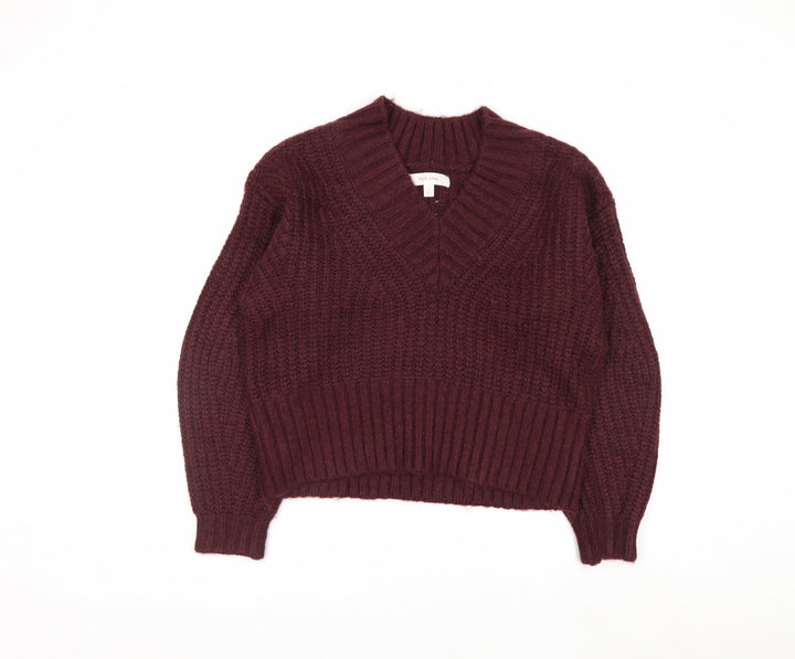 Marks and Spencer Per Una Women Burgundy V-Neck Chunky Knit Jumper S
