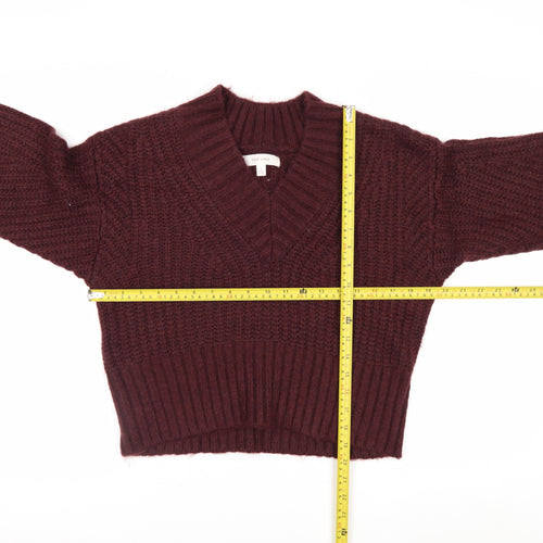 Marks and Spencer Per Una Women Burgundy V-Neck Chunky Knit Jumper S