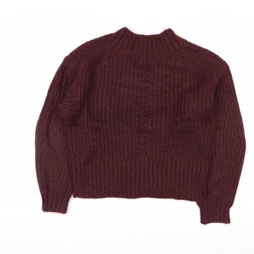 Marks and Spencer Per Una Women Burgundy V-Neck Chunky Knit Jumper S