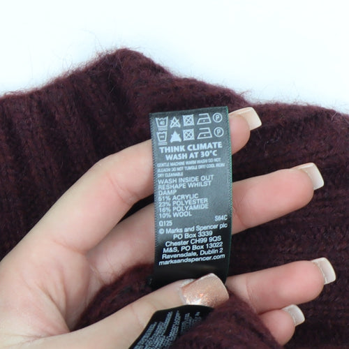 Marks and Spencer Per Una Women Burgundy V-Neck Chunky Knit Jumper S