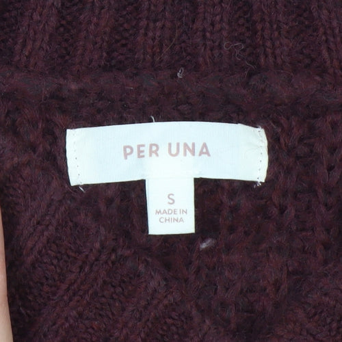 Marks and Spencer Per Una Women Burgundy V-Neck Chunky Knit Jumper S