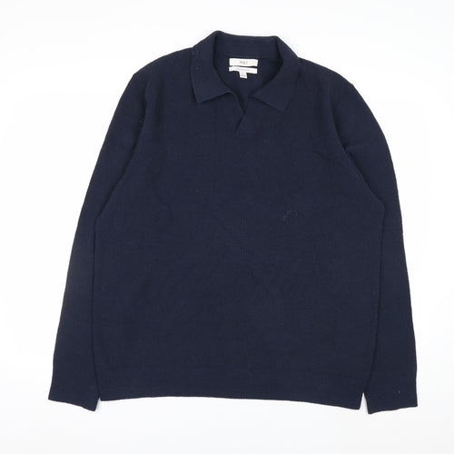 Marks and Spencer Men's Navy Blue Collared Cotton Jumper XL