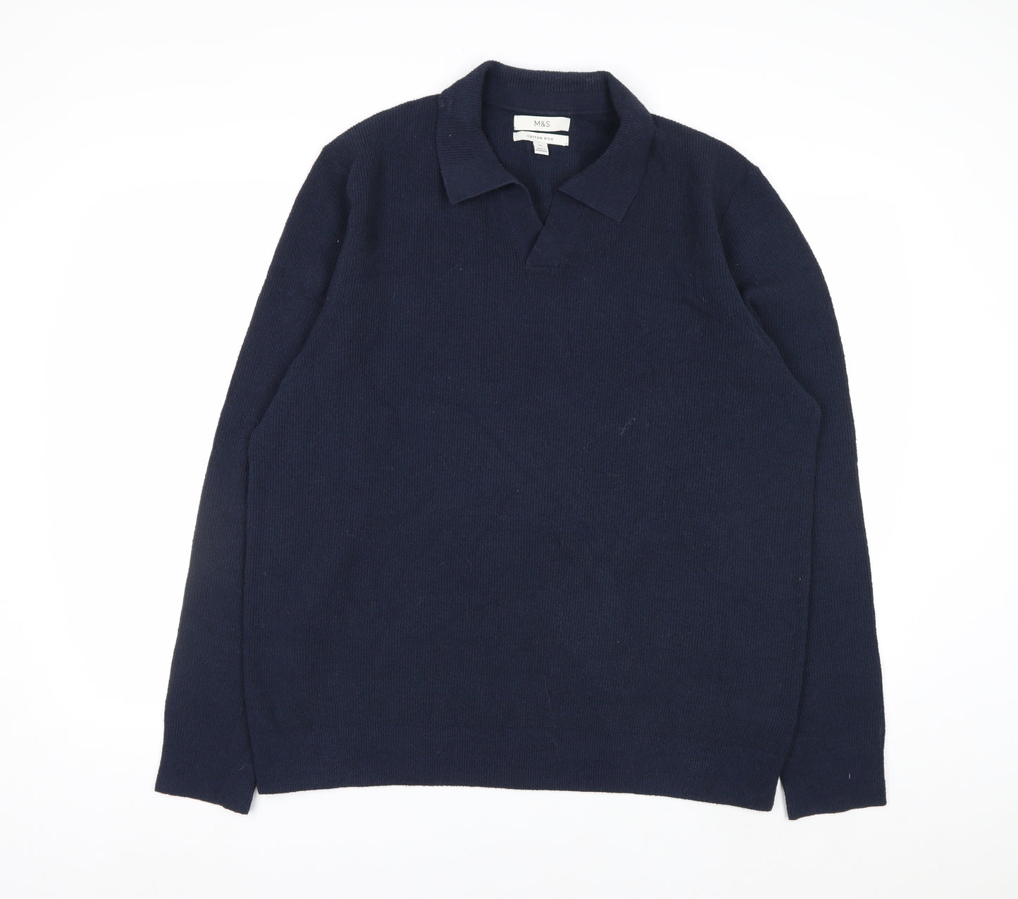 Marks and Spencer Men's Navy Blue Collared Cotton Jumper XL