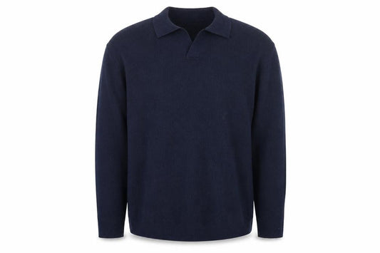 Front view of Marks & Spencer Men's Navy Blue Collared Cotton Jumper XL