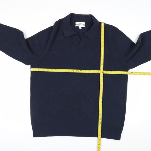 Marks and Spencer Men's Navy Blue Collared Cotton Jumper XL