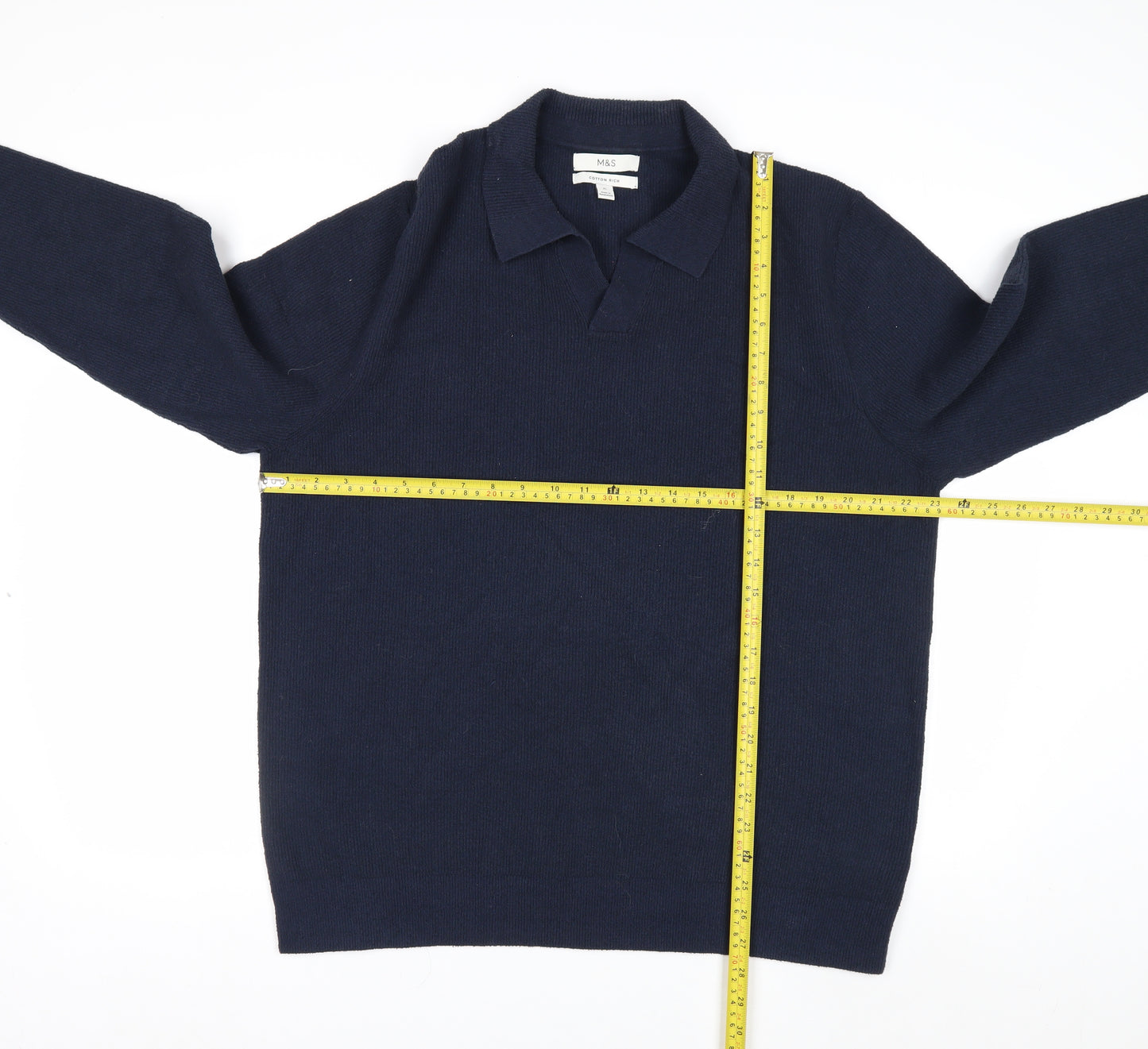 Marks and Spencer Men's Navy Blue Collared Cotton Jumper XL