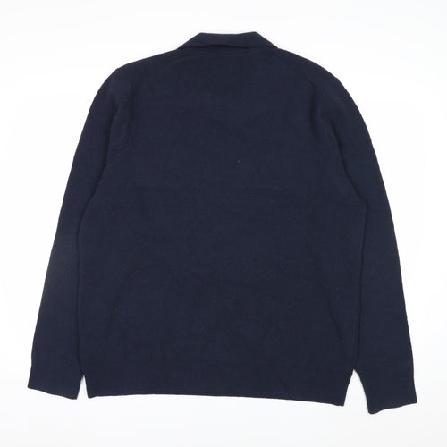 Marks and Spencer Men's Navy Blue Collared Cotton Jumper XL