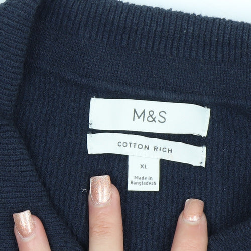 Marks and Spencer Men's Navy Blue Collared Cotton Jumper XL