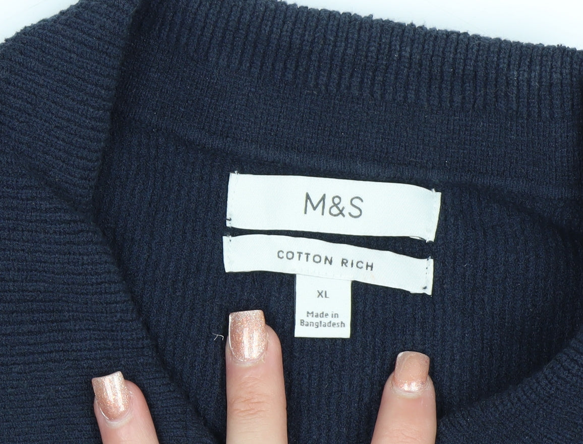 Marks and Spencer Men's Navy Blue Collared Cotton Jumper XL
