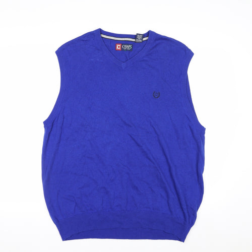 Chaps Men's Blue V-Neck Cotton Sleeveless Vest Jumper XL