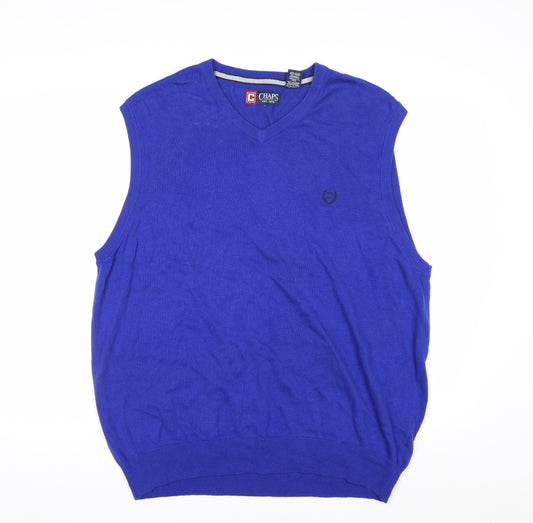 Chaps Men's Blue V-Neck Cotton Sleeveless Vest Jumper XL