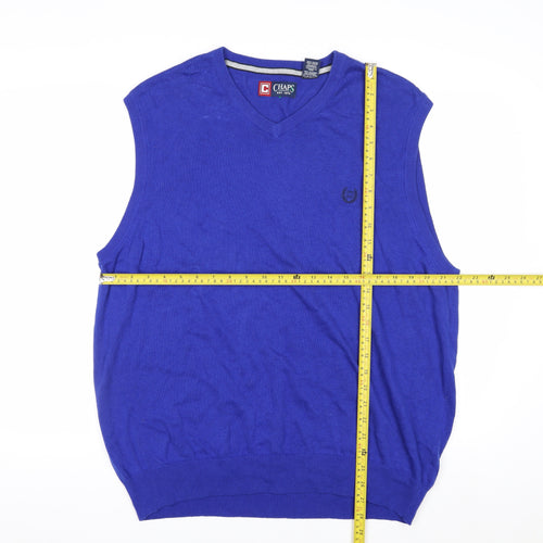 Chaps Men's Blue V-Neck Cotton Sleeveless Vest Jumper XL