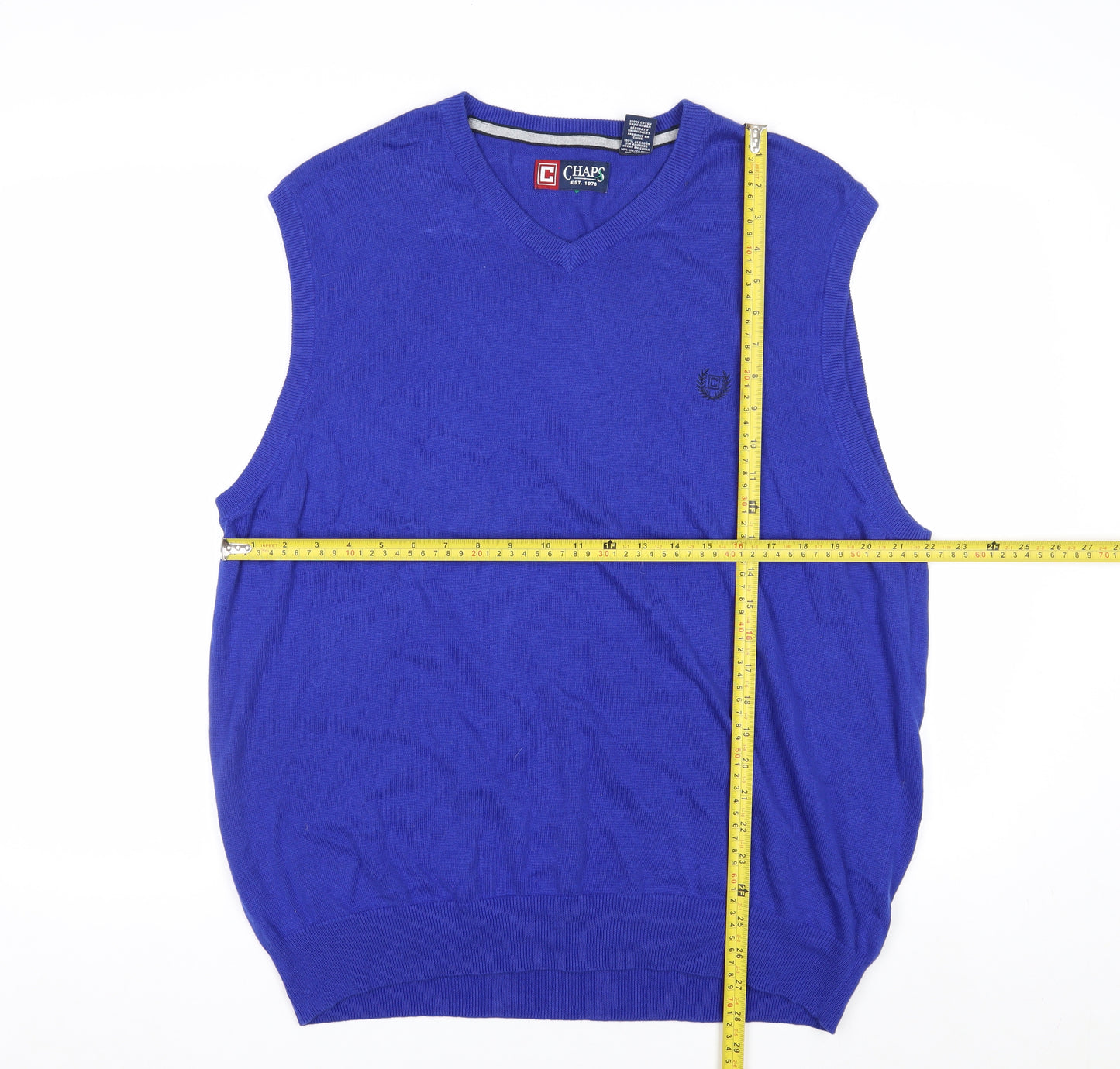 Chaps Men's Blue V-Neck Cotton Sleeveless Vest Jumper XL