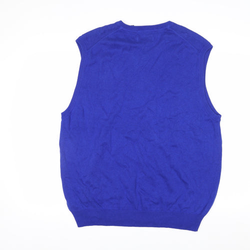 Chaps Men's Blue V-Neck Cotton Sleeveless Vest Jumper XL
