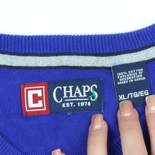 Chaps Men's Blue V-Neck Cotton Sleeveless Vest Jumper XL