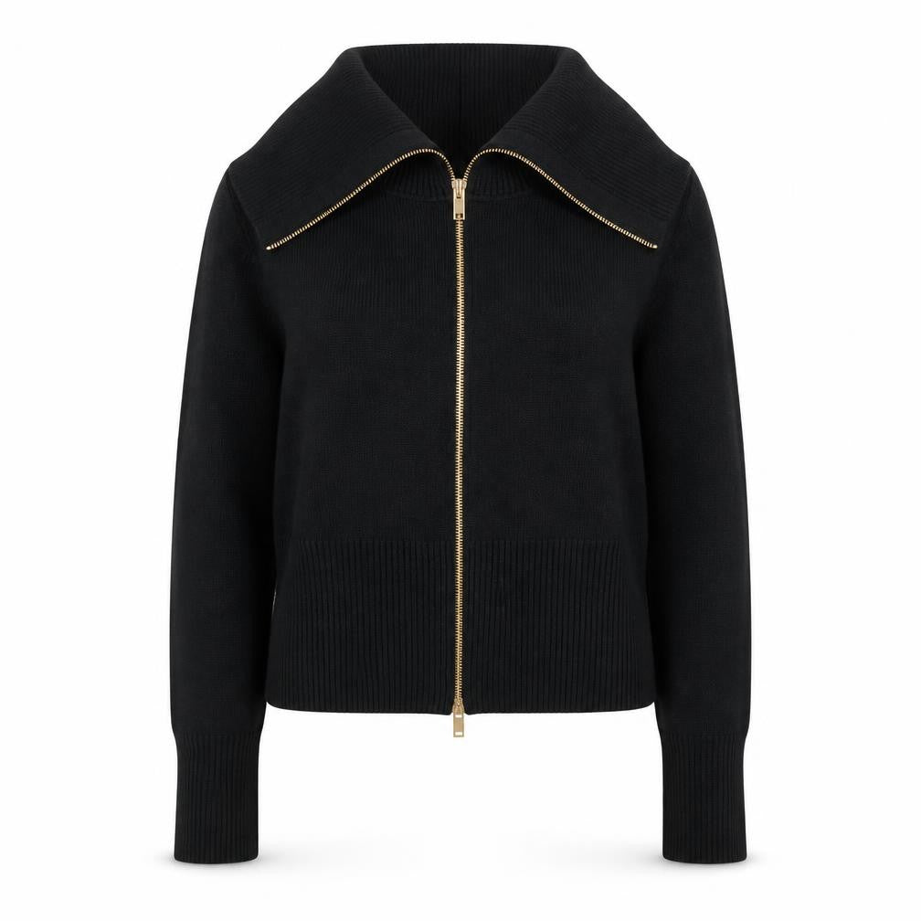 Front view of Marks & Spencer Women’s Black Full Zip Collared Jumper, size S