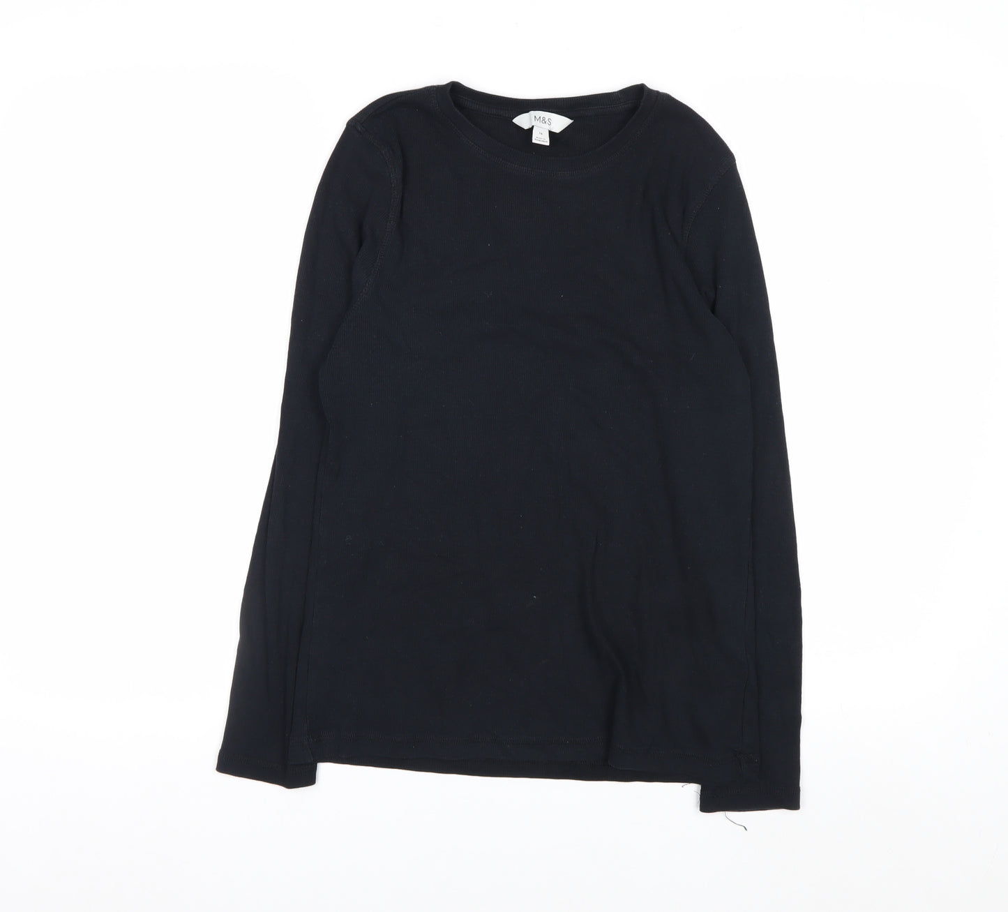 Marks and Spencer Women's Black Long Sleeve Basic Jersey T-Shirt Size 14