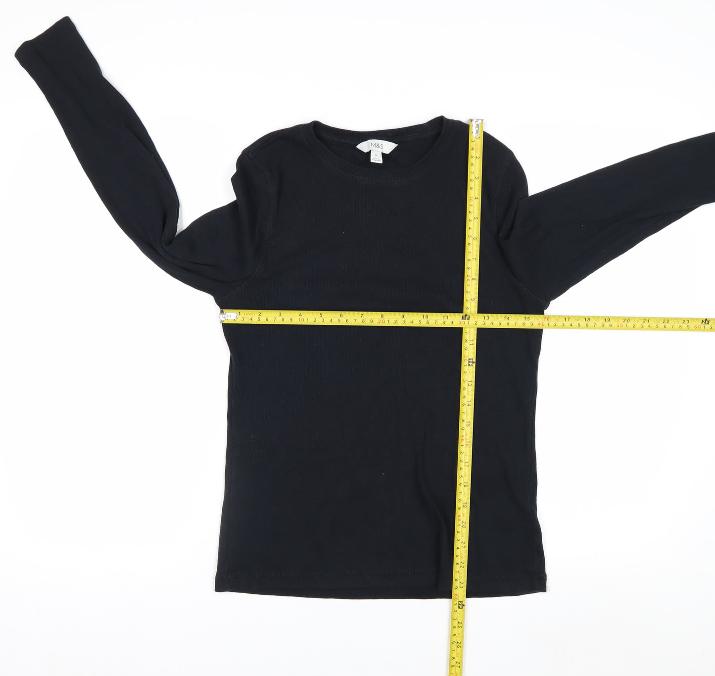 Marks and Spencer Women's Black Long Sleeve Basic Jersey T-Shirt Size 14