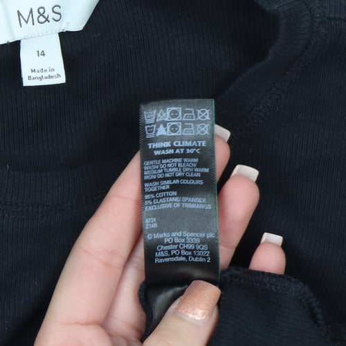Marks and Spencer Women's Black Long Sleeve Basic Jersey T-Shirt Size 14